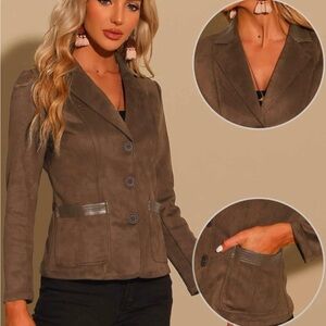 Allegra K Women's Taupe Blazer with Button Detail